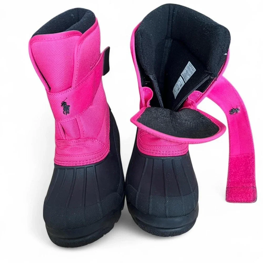 Polo Ralph Lauren Pink Snow Boots Big Kids US Size 3 Velcro Winter Cozy